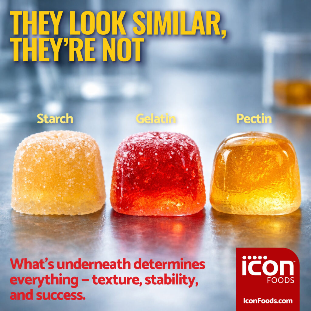 Gummies might look similar but whether they're starch-based, gelatin-based, or pectin-based matters.