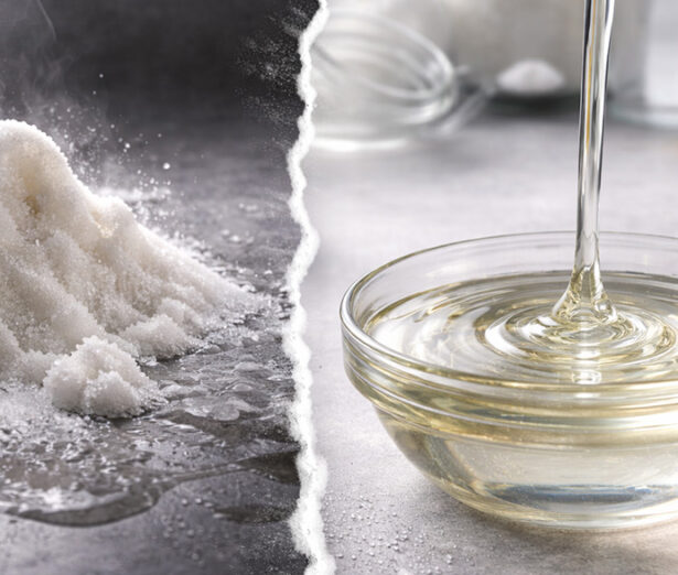 Sugar on the left, maltitol syrup on the right