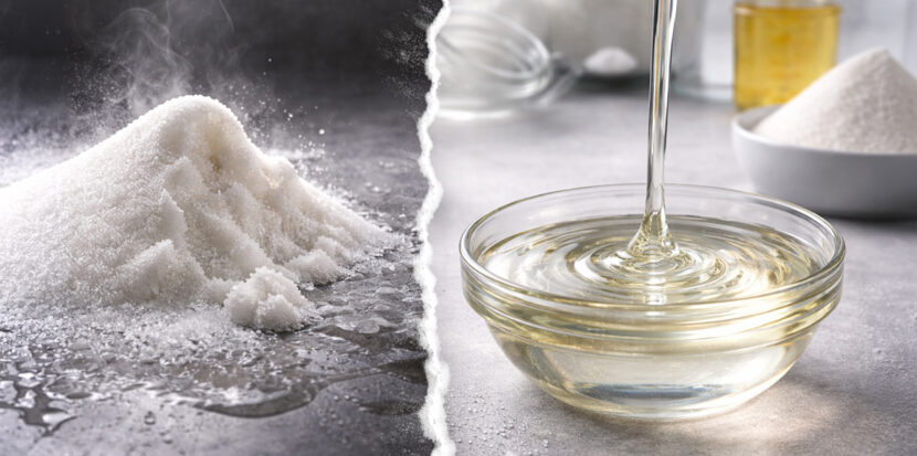 Sugar on the left, maltitol syrup on the right